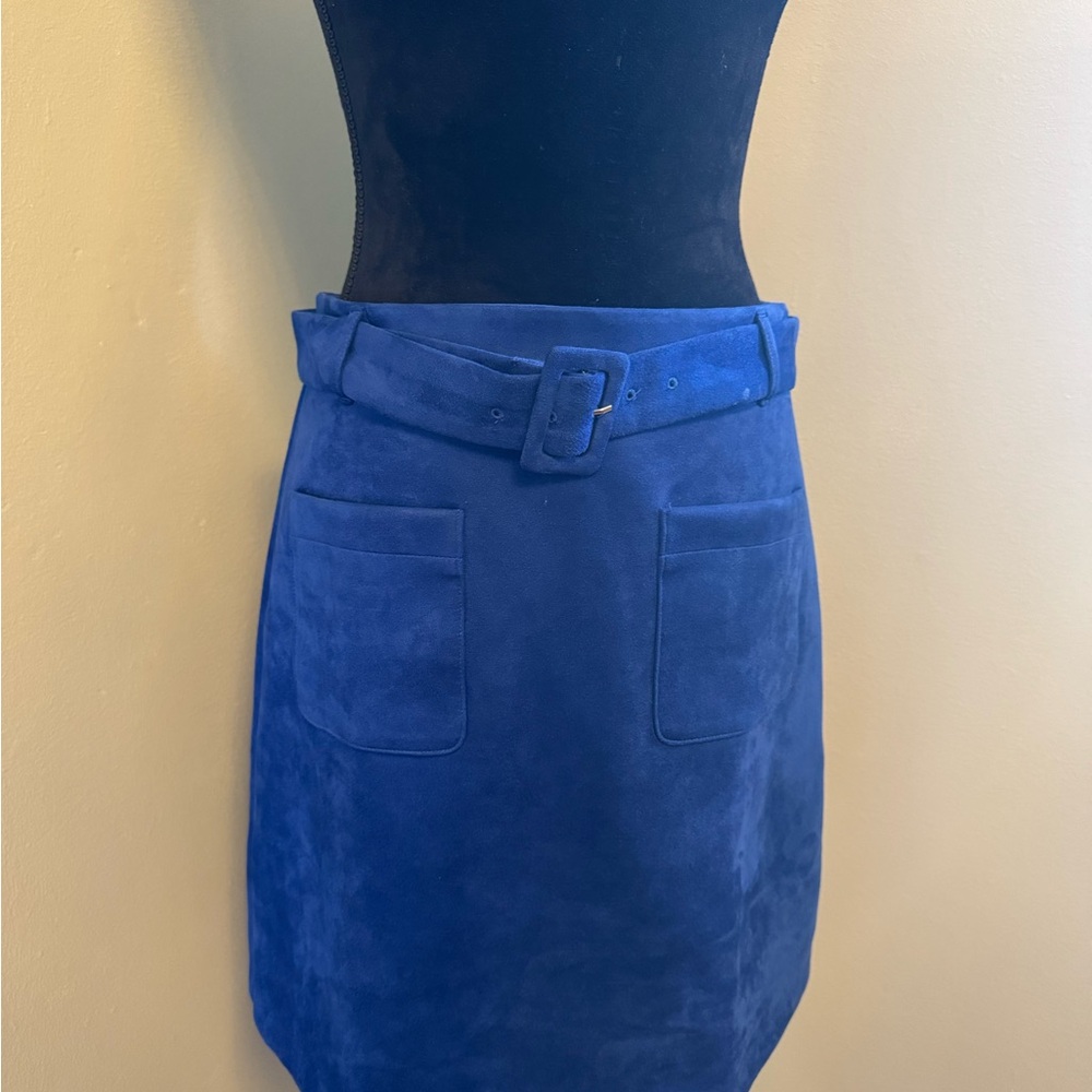 LOFT Blue Suede Skirt with Belt